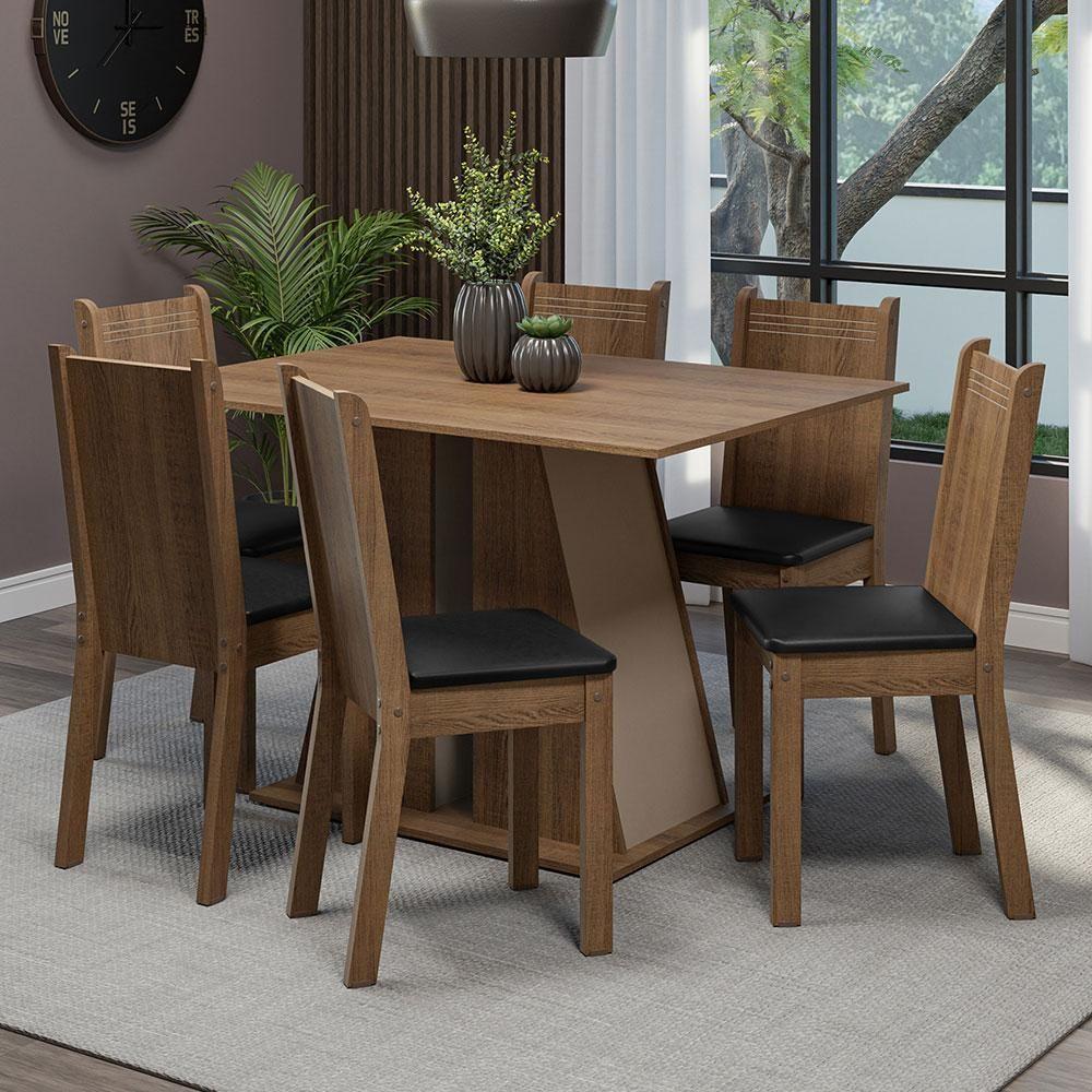 Conjunto Sala De Jantar Mesa Tampo De Madeira 6 Cadeiras Rustic/crema/preto - 2