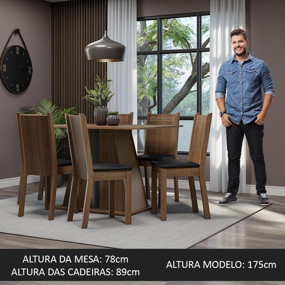 Conjunto Sala De Jantar Mesa Tampo De Madeira 6 Cadeiras Rustic/crema/preto - 4