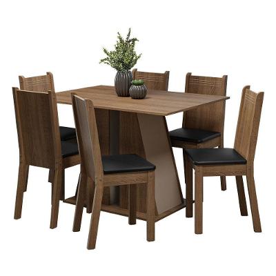 Conjunto de Jantar Sharon 6 Lugares Tampo em MDP com Cadeiras Estofadas Rustic Crema Preto 120cm