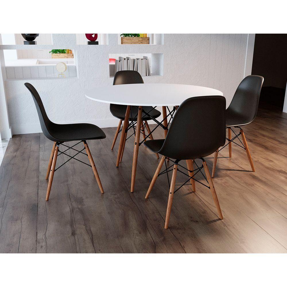 Sala De Jantar Mesa Eames Eiffel Branca 90Cm Com 4 Cadeiras Pretas - Up Home - Cor: Branco - 1