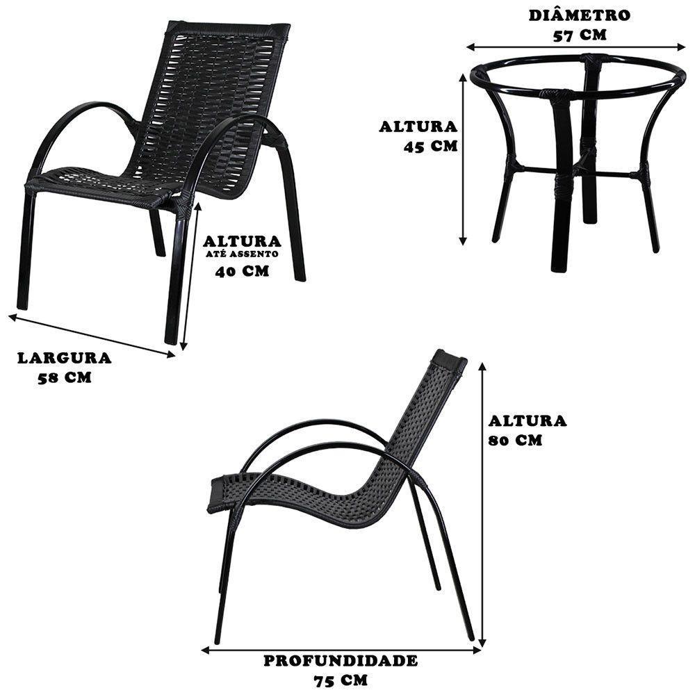 Conjunto 2 Cadeiras Em Alumínio E Mesa De Centro Preto - 2