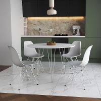 Mesa Jantar Redonda 110Cm Branca Clips 3 Pés Com 4 Cadeiras Eames Eiffel Brancas Ferro Branco - 1