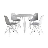 Mesa Jantar Redonda 110Cm Branca Clips 3 Pés Com 4 Cadeiras Eames Eiffel Brancas Ferro Branco - 6