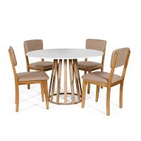 Mesa De Jantar Redonda Gabi Bran/jade Com 4 Cadeiras Estofadas Ella Marrom Claro - 1