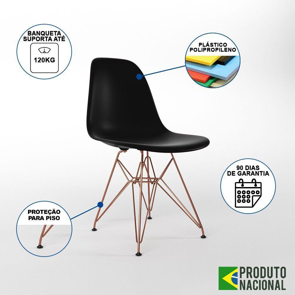 Mesa Industrial Base Ferro Cobre 137X90 Tampo Preto 4 Cadeiras Eiffel Ferro Cobre Assento Preto - 4