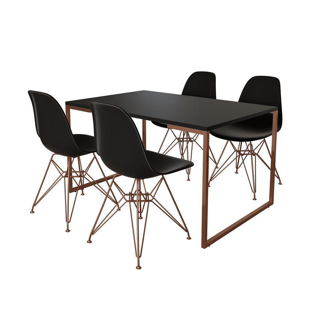 Mesa Industrial Base Ferro Cobre 137X90 Tampo Preto 4 Cadeiras Eiffel Ferro Cobre Assento Preto - 6