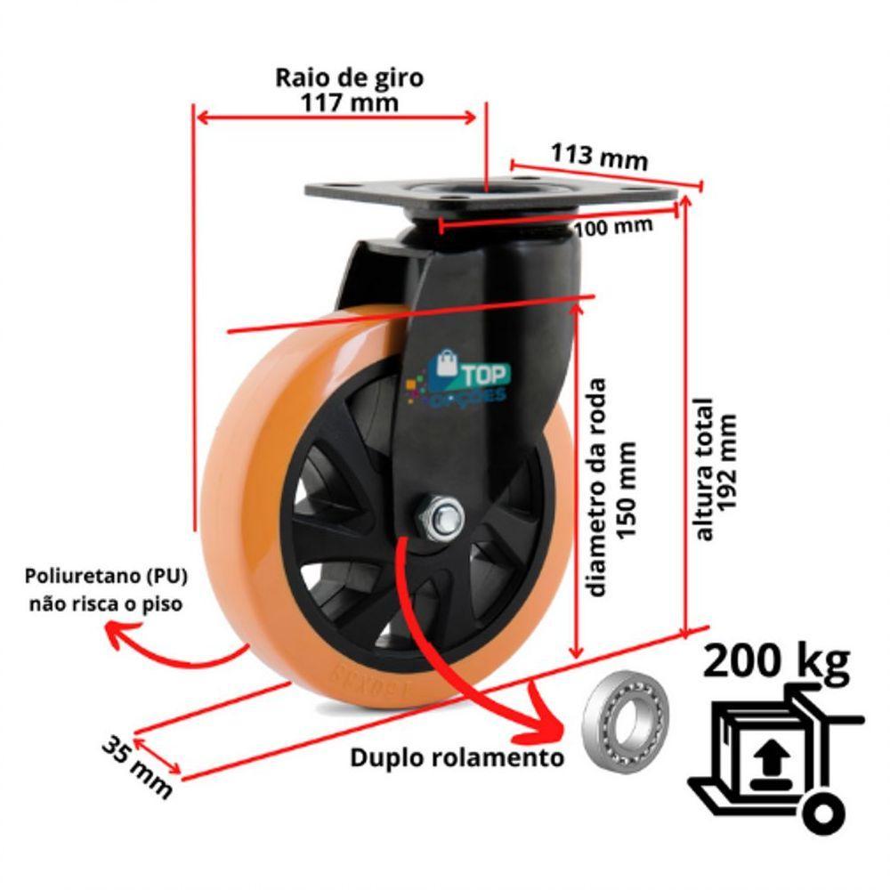 Rodizio Giratório 6 Pol. Sem Freio Com Placa Glpb.614.pu.e - 3