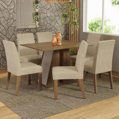 Conjunto Sala de Jantar Cheryl 6 Lugares Tampo em MDP com Cadeiras Estofadas Rustic