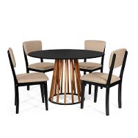 Mesa De Jantar Redonda Gabi Nat/pret Com 4 Cadeiras Estofadas Ella Preto/bege - 1