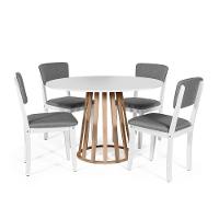 Mesa De Jantar Redonda Gabi Bran/jade Com 4 Cadeiras Estofadas Ella Branco/cinza Escuro - 1