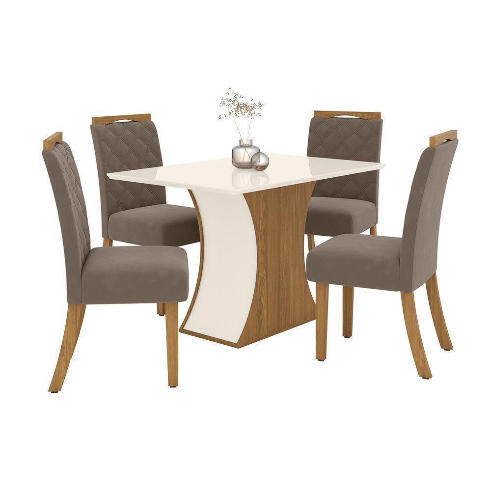 Conjunto Sala De Jantar Tampo Mdf Canto Reto 120 Cm 4 Cadeiras Amélia Henn Off White Com Nature E Marrom Amêndoa - 8
