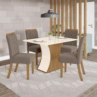 Conjunto Sala De Jantar Tampo Mdf Canto Reto 120 Cm 4 Cadeiras Amélia Henn Off White Com Nature E Marrom Amêndoa - 1