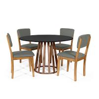 Mesa De Jantar Redonda Gabi Pret/nor Com 4 Cadeiras Estofadas Ella Cinza - 1