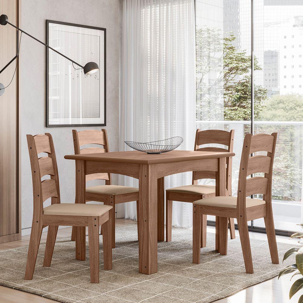 Conjunto Sala De Jantar Mali 1,10 Com 4 Cadeiras Amêndoa 51C - 1