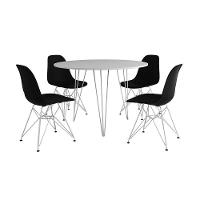 Mesa Jantar Redonda 110Cm Branca Clips 3 Pés Com 4 Cadeiras Eames Eiffel Pretas Ferro Branco - 6