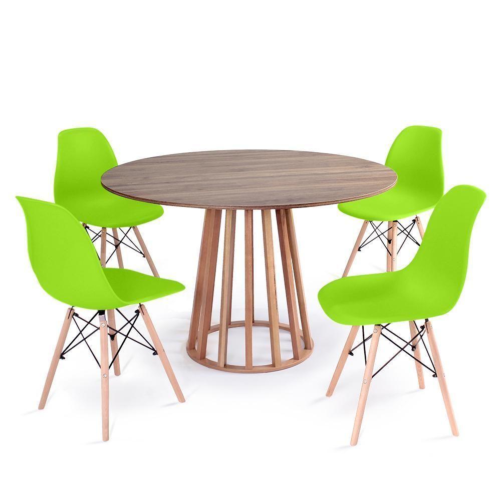 Conjunto Mesa De Jantar Redonda Talia Amadeirada Natural 120cm Com 4 Cadeiras Eames Eiffel - Verde - 1