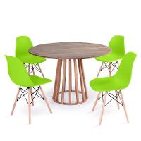 Conjunto Mesa De Jantar Redonda Talia Amadeirada Natural 120cm Com 4 Cadeiras Eames Eiffel - Verde - 1