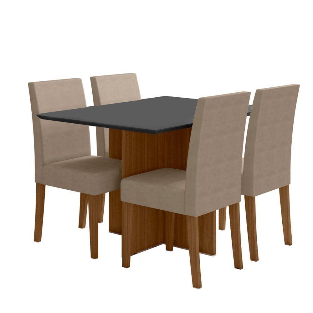 Conjunto Sala De Jantar Retangular Mesa Helo 120cm E 04 Cadeiras Josi Carvalho Com Grafite - 5