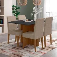 Conjunto Sala De Jantar Retangular Mesa Helo 120cm E 04 Cadeiras Josi Carvalho Com Grafite - 1