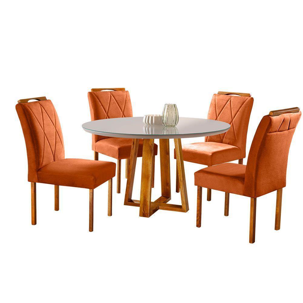 Conjunto Sala De Jantar 4 Lugares Mesa Redonda 1,2m E 4 Cadeiras Moveis Mix Mel/off-white/terracota - 6