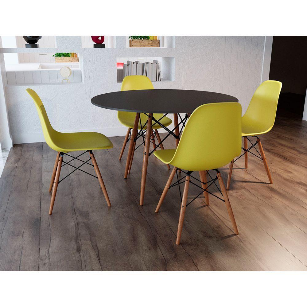 Sala De Jantar Mesa Eames Eiffel Preta 90Cm Com 4 Cadeiras Amarelas - Up Home - Cor: Preto - 1
