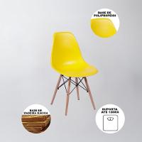 Sala De Jantar Mesa Eames Eiffel Preta 90Cm Com 4 Cadeiras Amarelas - Up Home - Cor: Preto