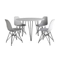 Mesa Jantar Redonda 110Cm Branca Clips 3 Pés Com 4 Cadeiras Eames Eiffel Brancas Ferro Preto - 11