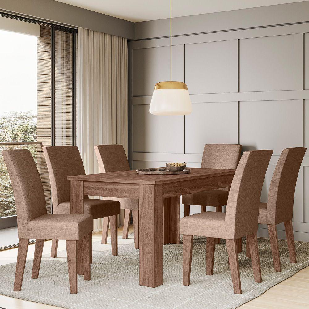 Conjunto Sala De Jantar 1,56 Com 6 Cadeiras Amêndoa 07 - 2