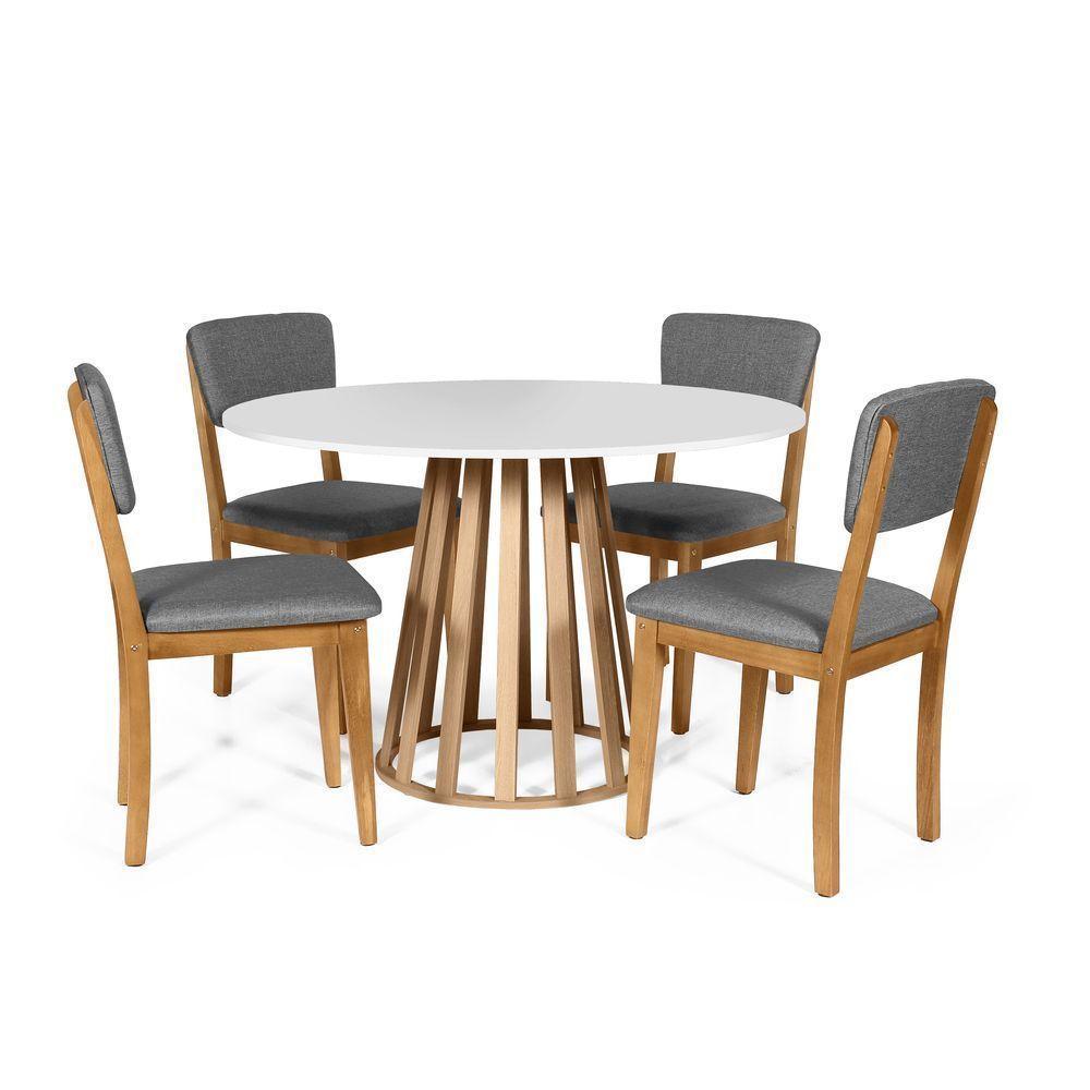 Mesa De Jantar Redonda Gabi Bran/jade Com 4 Cadeiras Estofadas Ella Cinza Escuro - 1