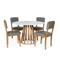 Mesa De Jantar Redonda Gabi Bran/jade Com 4 Cadeiras Estofadas Ella Cinza Escuro - 1