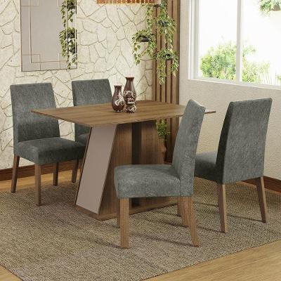Conjunto de Jantar Agnes 4 Lugares Tampo em MDP com Cadeiras Estofadas Rustic-crema-silver