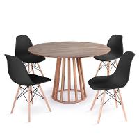 Conjunto Mesa De Jantar Redonda Talia Amadeirada Natural 120cm Com 4 Cadeiras Eames Eiffel - Preto - 1