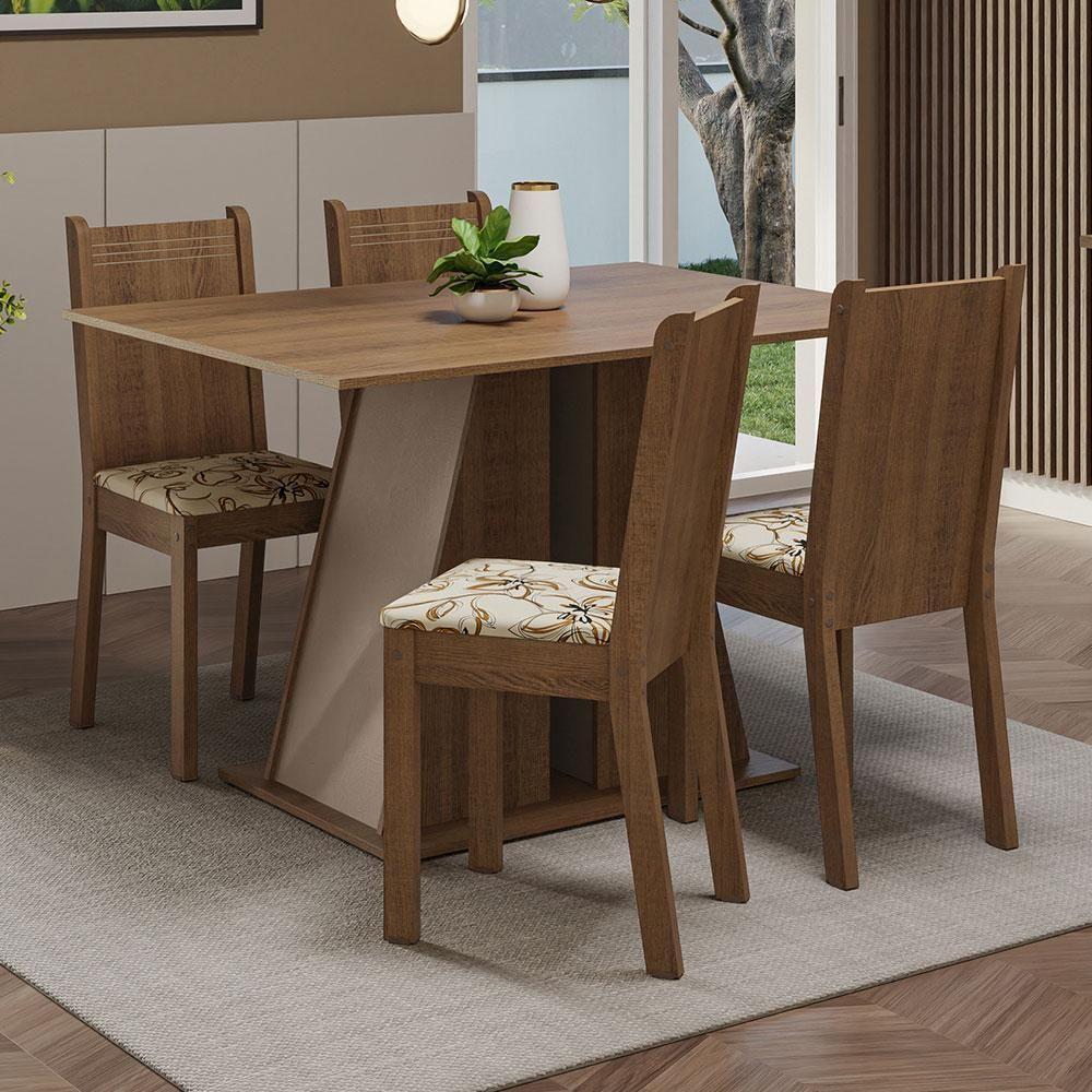 Conjunto Sala De Jantar Mesa Tampo De Madeira 4 Cadeiras Rustic/crema/lírio Bege - 2
