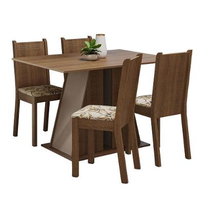 Conjunto de Jantar Marilyn 4 Lugares Tampo em MDP com Cadeiras Estofadas Rustic Crema Lírio Bege