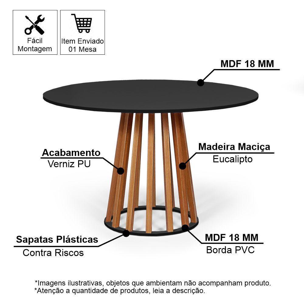 Mesa De Jantar Redonda Gabi Nat/pret Com 4 Cadeiras Estofadas Ella Bege - 2