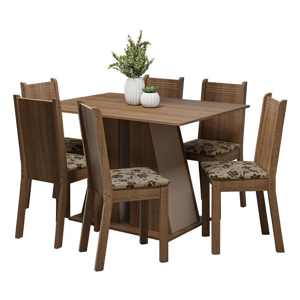 Conjunto Sala De Jantar Mesa Tampo De Madeira 6 Cadeiras Rustic/crema/bege Marrom - 1
