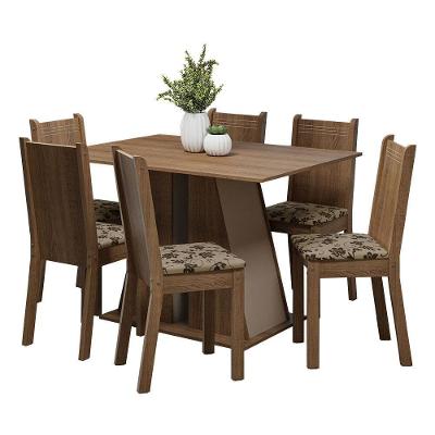 Conjunto de Jantar Sharon 6 Lugares Tampo em MDP com Cadeiras Estofadas Rustic Crema Bege Marrom