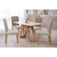 Conjunto: Mesa Sala Jantar Carol c/ Tampo Madeirado c/ Vidro 130cm + 4 Cadeiras Nicole Nature/Off White/Madeira/Nude - Cimol - 1