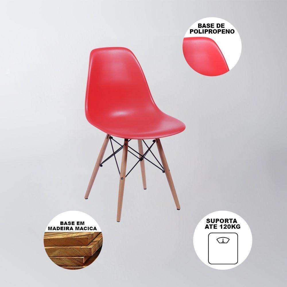 Sala De Jantar Mesa Eames 90Cm Preta Com 4 Cadeiras Vermelhas - Up Home - Cor: Preto - 4