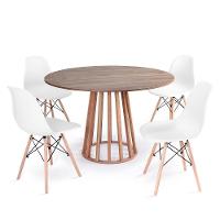 Conjunto Mesa De Jantar Redonda Talia Amadeirada Natural 120cm Com 4 Cadeiras Eames Eiffel - Branco - 1