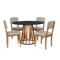 Mesa De Jantar Redonda Gabi Nat/pret Com 4 Cadeiras Estofadas Ella Cinza Claro - 1