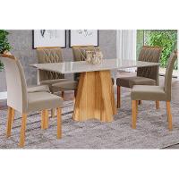 Conjunto: Mesa Sala Jantar Patrícia c/ Tampo Madeirado 160cm + 6 Cadeiras Juliana Madeira/Suede Joli - Cimol - 1