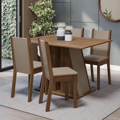 Conjunto de Jantar Sophie 4 Lugares Tampo em MDP com Cadeiras Estofadas Rustic Crema Bege