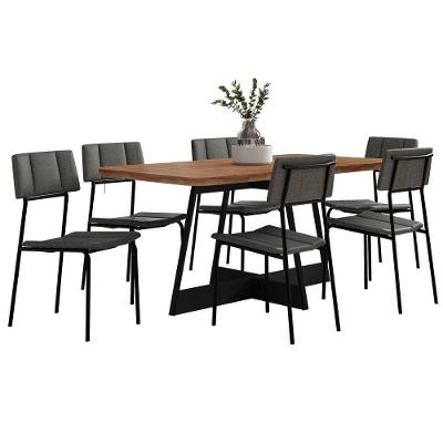 Conjunto Sala De Jantar Los Angeles 6 Cadeiras Carraro Grafite/preto/nogal