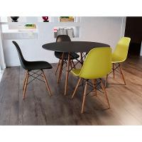 Mesa De Jantar Com 4 Cadeiras 2 Pretas E 2 Brancas Eames 90Cm Tampo Preto Base Madeira - Up Home