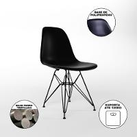 Mesa Jantar Redonda 110Cm Preta Clips 3 Pés Com 4 Cadeiras Eames Eiffel Pretas Ferro Preto - 6
