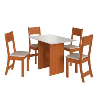 Conjunto de Jantar Karla 4 Lugares em MDF com Cadeiras Estofadas em Linho Off White