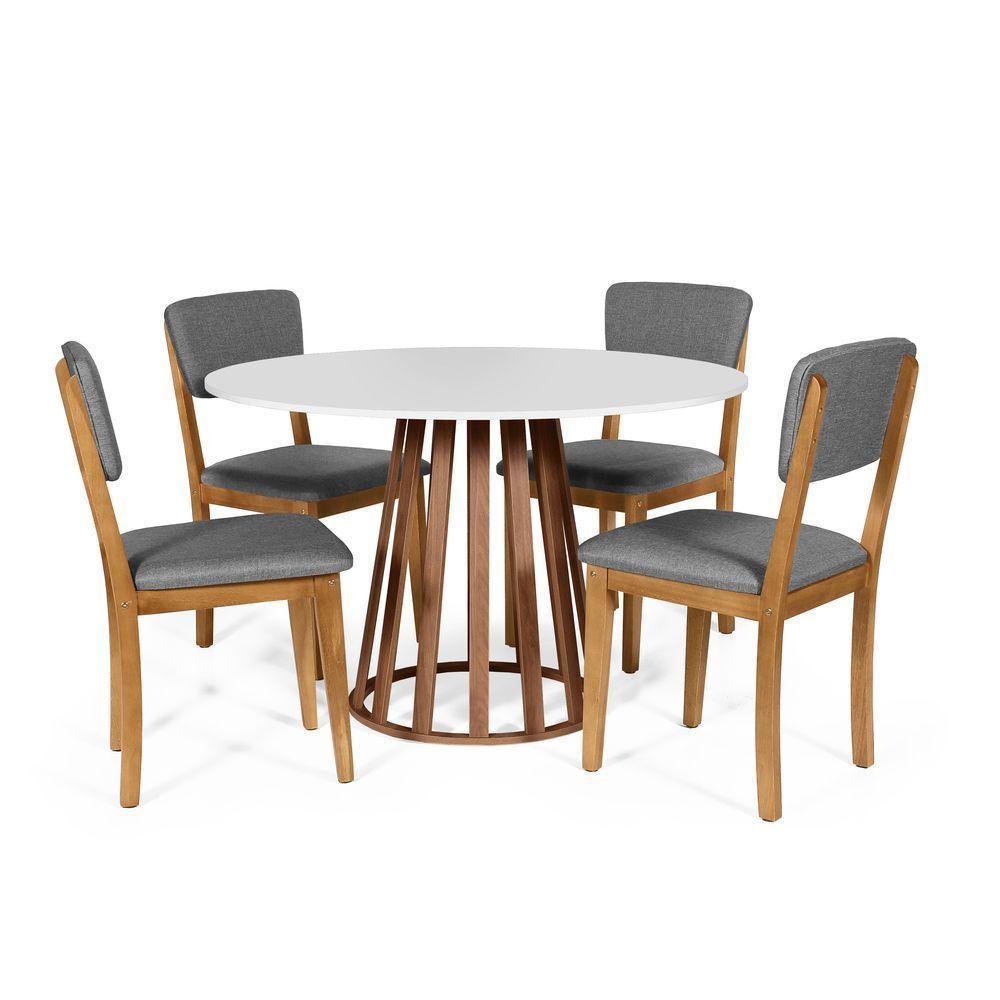 Mesa De Jantar Redonda Gabi Bran/nor Com 4 Cadeiras Estofadas Ella Cinza Escuro - 1