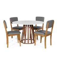 Mesa De Jantar Redonda Gabi Bran/nor Com 4 Cadeiras Estofadas Ella Cinza Escuro - 1