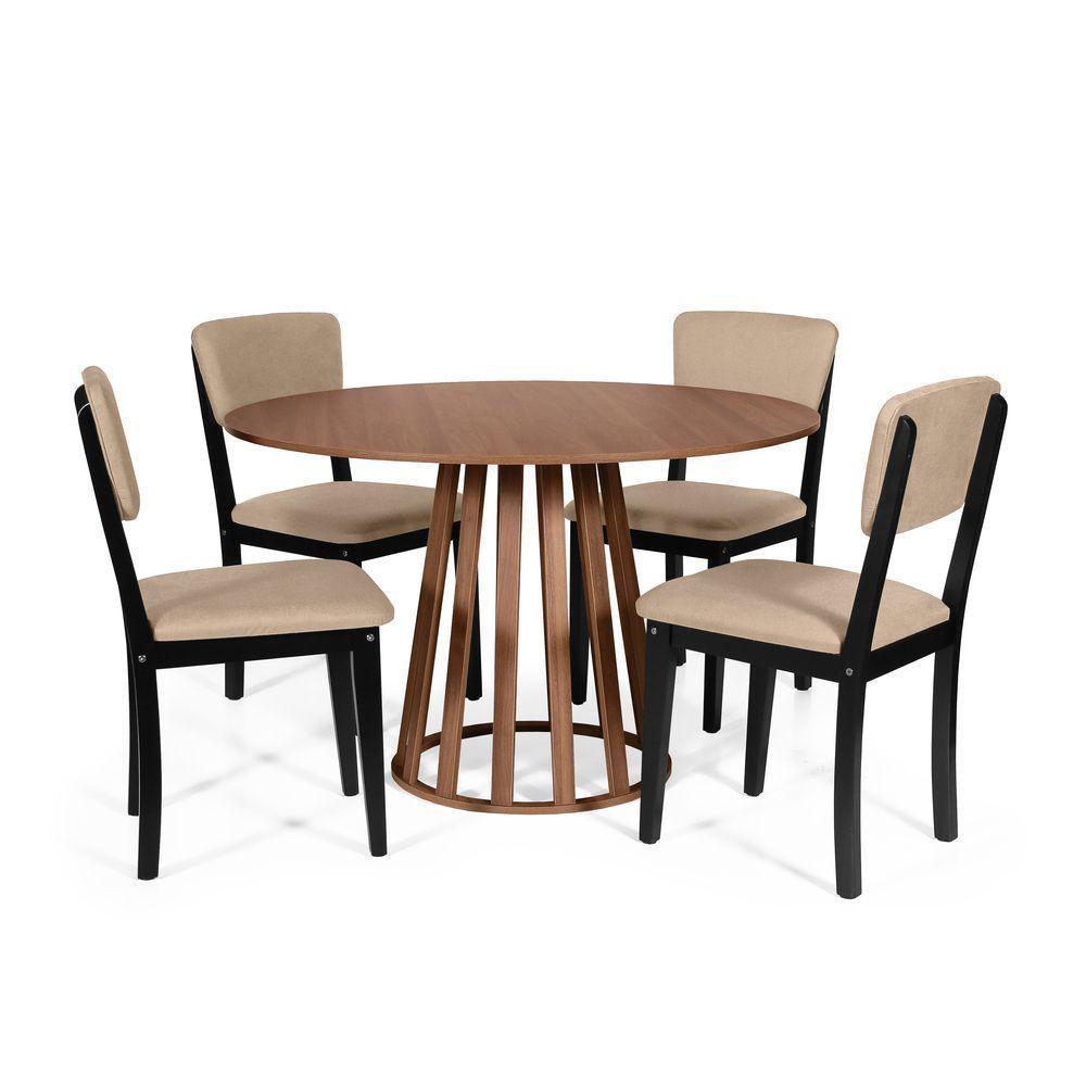 Mesa De Jantar Redonda Gabi Noronha Com 4 Cadeiras Estofadas Ella Preto/bege - 1